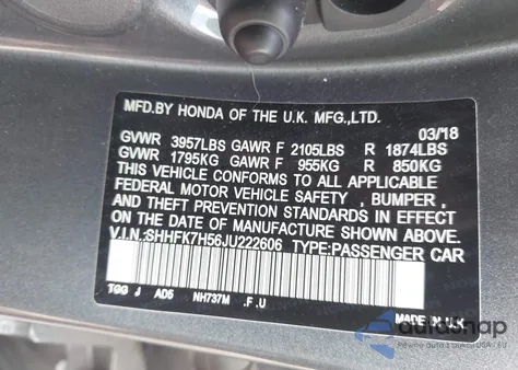 2018 Honda Civic Ex из США, поврежденный, VIN SHHFK7H56JU222606